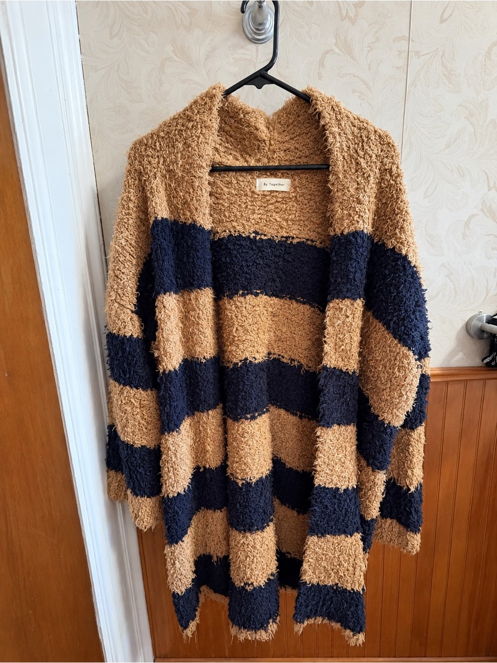 By Together Black & Brown Striped Plush Open Cardigan